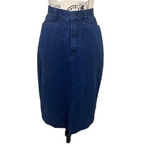 Vintage Lizware Front Split Cotton Long Navy Denim Skirt Size10